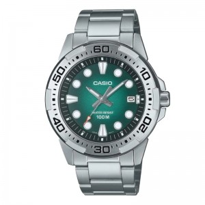 Casio MTD 140D 3AVDF Silver Green Dial Steel